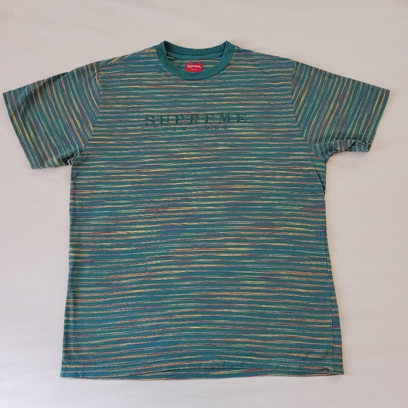 Supreme New‎ York Static Stripe Short Sleeve T Shirt Large Green 100% Cotton - Picture 6 of 12